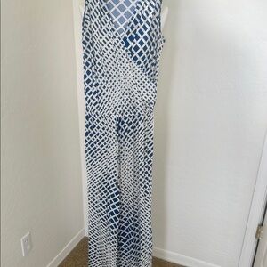 Blue and White Geometric Jumpsuit